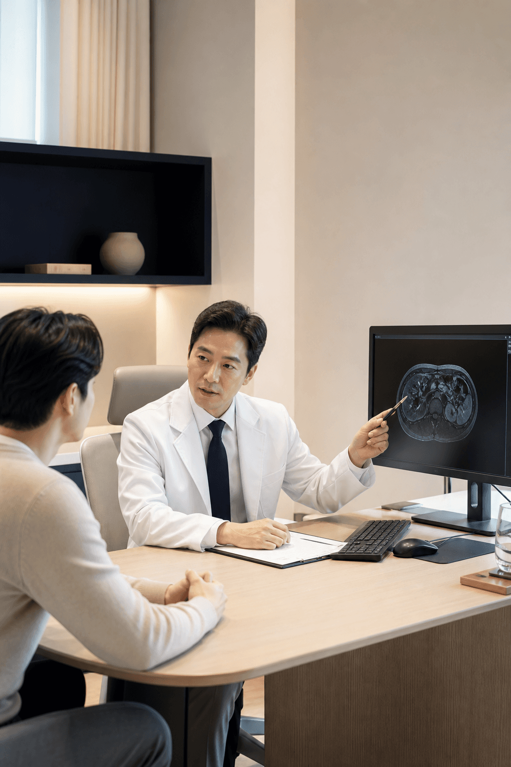 A physician reviewing screening results with a patient
