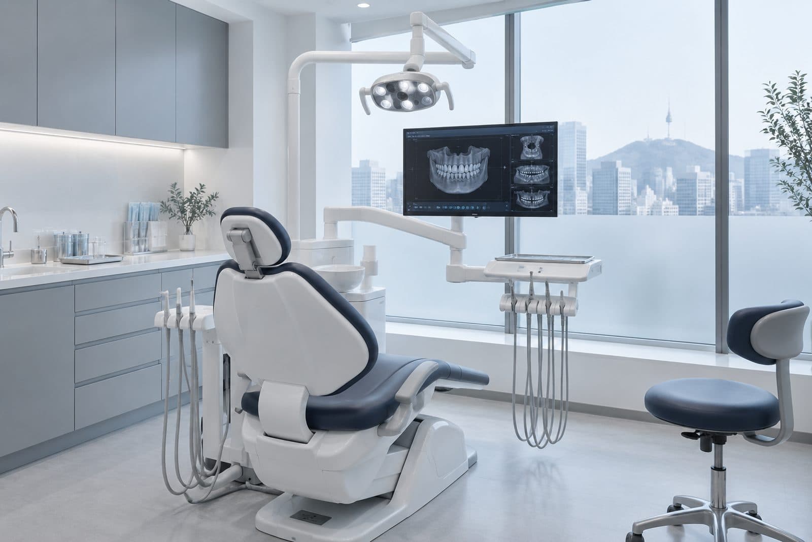 The treatment chair and light in a treatment room
