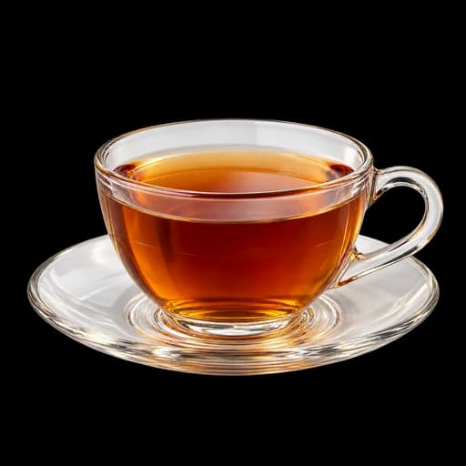 A glass cup of amber Earl Grey tea